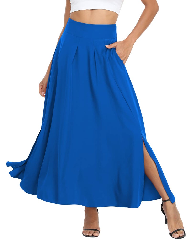 RANPHEE Ariel Costume Women Adult Long Blue Skirts 2026 Faldas de Mujer Elegantes Cute High Waisted Maxi Pleated A Line Circle Skirt with Slit XL 1X - Image 2